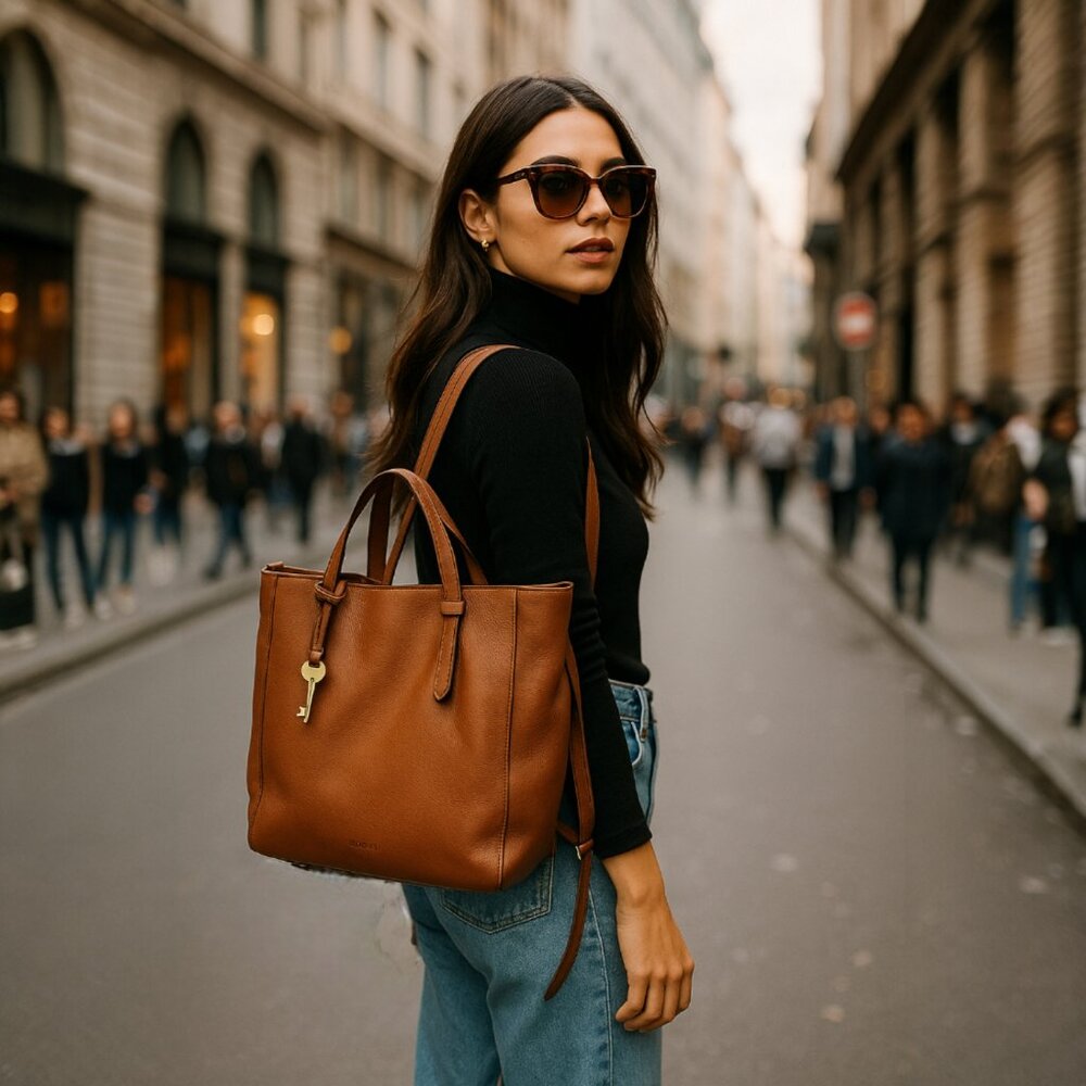 Women's Brown Leather Tote Bag - Unbranded